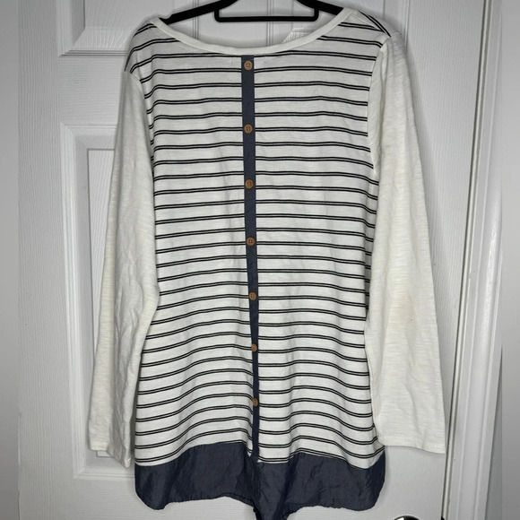Lane Bryant Striped Shirt Long Sleeve Top Faux Button Hi-Low Hem Plus Size 18/20 - Picture 2 of 5